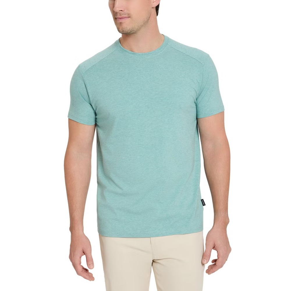 Kenneth Cole T-Shirt Men Slim Fit Heathered 4-Way Stretch, Green, Large, New